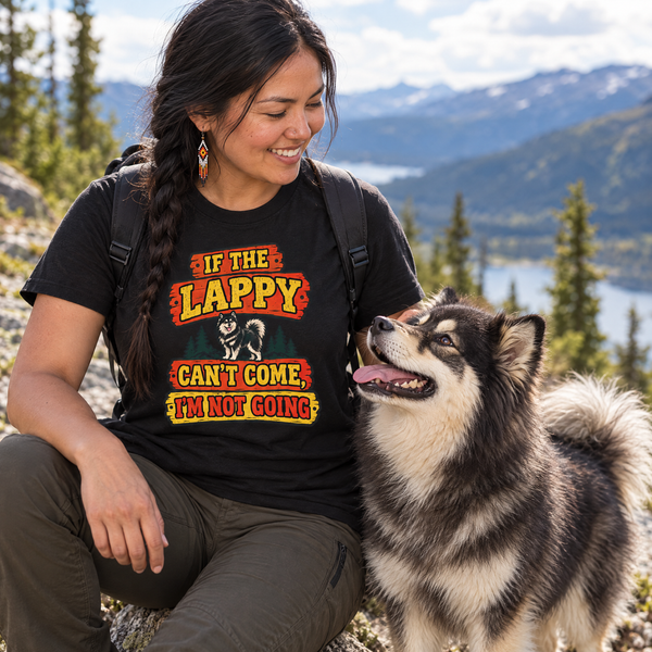 Finnish Lapphund If the Lappy Can't Come, I'm Not Going T-Shirt Finnish Lapphund t-shirt worn, lifestyle photo
