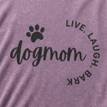 Dog Mom Live Laugh Bark Finnish Lapphund T-Shirt - For Proud Dog Moms design close-up on a Finnish Lapphund t-shirt