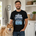 Finnish Lapphund Seasonal Glitter T-Shirt Finnish Lapphund t-shirt worn, lifestyle photo