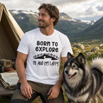 Born to Explore with My Lappy T-Shirt – Adventure-Ready Apparel for Lapphund Lovers Finnish Lapphund t-shirt worn, lifestyle photo