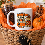 Finnish Lapphund Pumpkin Spice & Everything Floof Halloween Mug Finnish Lapphund mug in a Halloween gift basket