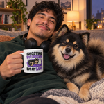 Finnish Lapphund Ghosting Everyone But My Lappy Halloween Mug Finnish Lapphund mug in use, lifestyle photo