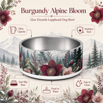 Burgundy Alpine Bloom Finnish Lapphund 32oz dog bowl features and specs