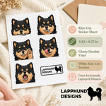 Specs and details for the Finnish Lapphund Playful Reactions Sticker Sheet Finnish Lapphund sticker sheet