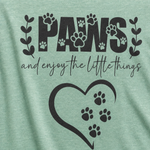 PAWS and Enjoy the Little Things Finnish Lapphund T-Shirt design close-up on a Finnish Lapphund t-shirt