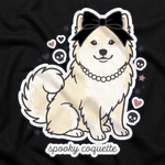 Finnish Lapphund Spooky Coquette Halloween T-Shirt design close-up on a Finnish Lapphund t-shirt