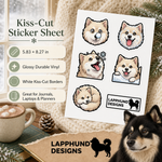 Specs and details for the Finnish Lapphund Winter Joy Sticker Sheet – Snowy Smiles, Cozy Curls & Cold-Weather Play Finnish Lapphund sticker sheet