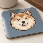 Glossy print detail on the Finnish Lapphund Cream Face Icon Cork-Back Coaster Finnish Lapphund coaster