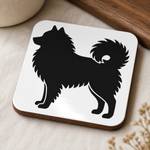 Glossy print detail on the Black Finnish Lapphund Silhouette Lapphund Designs Logo Cork-Back Coaster Finnish Lapphund coaster
