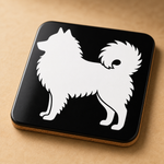 Glossy print detail on the White Finnish Lapphund Silhouette Lapphund Designs Logo Cork-Back Coaster Finnish Lapphund coaster