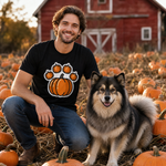 Finnish Lapphund Pumpkin Paw Print Halloween T-Shirt Finnish Lapphund t-shirt worn, lifestyle photo