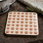 Glossy print detail on the Finnish Lapphund Paw Print Pattern Cork-Back Coaster Finnish Lapphund coaster