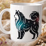 Glossy print detail on the Finnish Lapphund Mug Cosmic Galaxy Nordic Dog Art Gift Finnish Lapphund mug