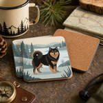 Cork backing and size of the Finnish Lapphund Nordic Lakeside Illustration Cork-Back Coaster Finnish Lapphund coaster