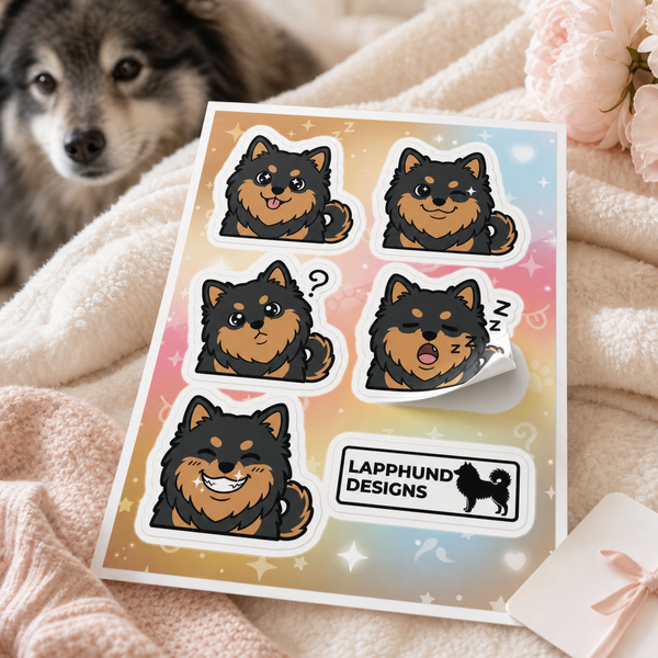 Individual peel detail of the Finnish Lapphund Sleepy & Confused Sticker Sheet – Yawns, Question Marks & Cozy Expressions Finnish Lapphund sticker sheet