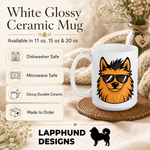 Care and product info for the Finnish Lapphund Mug Cool Shades Nordic Dog Fan Gift Finnish Lapphund mug
