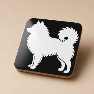 White Finnish Lapphund Silhouette Lapphund Designs Logo Cork-Back Coaster