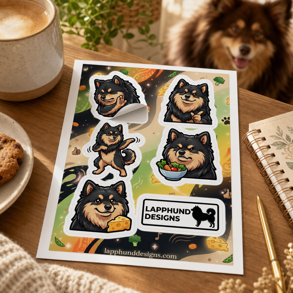 Individual peel detail of the Finnish Lapphund Foodie Fun Sticker Sheet – Snacks, Smiles & Satisfied Expressions Finnish Lapphund sticker sheet