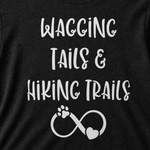 Wagging Tails & Hiking Trails Finnish Lapphund T-Shirt design close-up on a Finnish Lapphund t-shirt