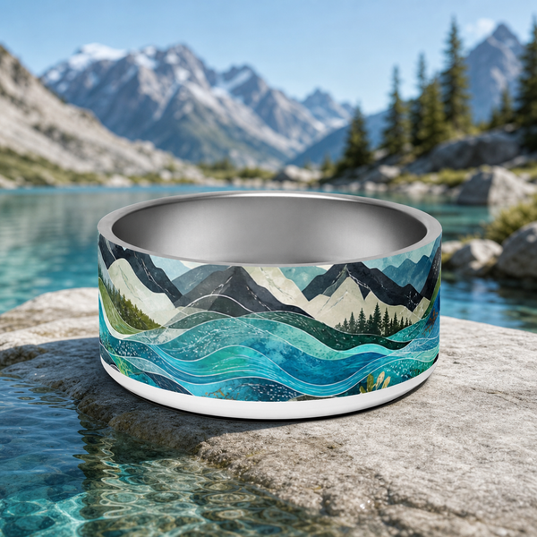 Blue Pool Adventure Finnish Lapphund 32oz dog bowl