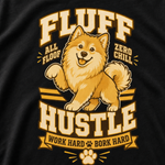 Finnish Lapphund Fluff Hustle T-Shirt design close-up on a Finnish Lapphund t-shirt