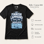 Bella+Canvas 3001 size and fit guide for the Finnish Lapphund Seasonal Glitter T-Shirt Finnish Lapphund t-shirt