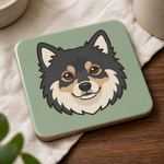 Glossy print detail on the Finnish Lapphund Head Portrait Icon Cork-Back Coaster Finnish Lapphund coaster