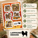 Specs and details for the Finnish Lapphund Autumn Harvest Sticker Sheet – Fall Leaves, Pumpkins & Cozy Trails Finnish Lapphund sticker sheet