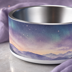 Polar Twilight design detail on a Finnish Lapphund 32oz dog bowl