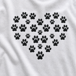 Paw Print Heart Finnish Lapphund T-Shirt for Dog Lovers design close-up on a Finnish Lapphund t-shirt