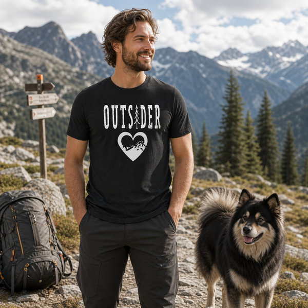 Outsider Finnish Lapphund T-Shirt - Bold Nature & Adventure Finnish Lapphund t-shirt worn, lifestyle photo