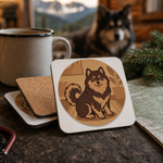 Cork backing and size of the Finnish Lapphund Cozy Home Portrait Cork-Back Coaster Finnish Lapphund coaster