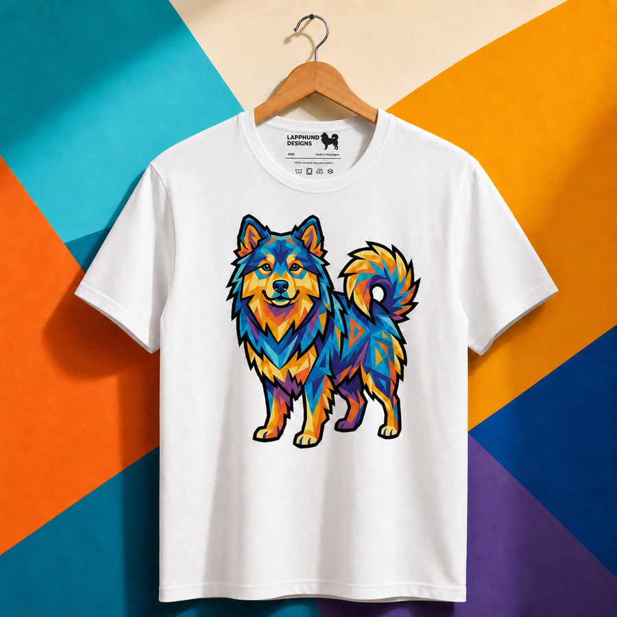 Finnish Lapphund Vibrant Geometric Color Pop Illustration T-Shirt Finnish Lapphund t-shirt