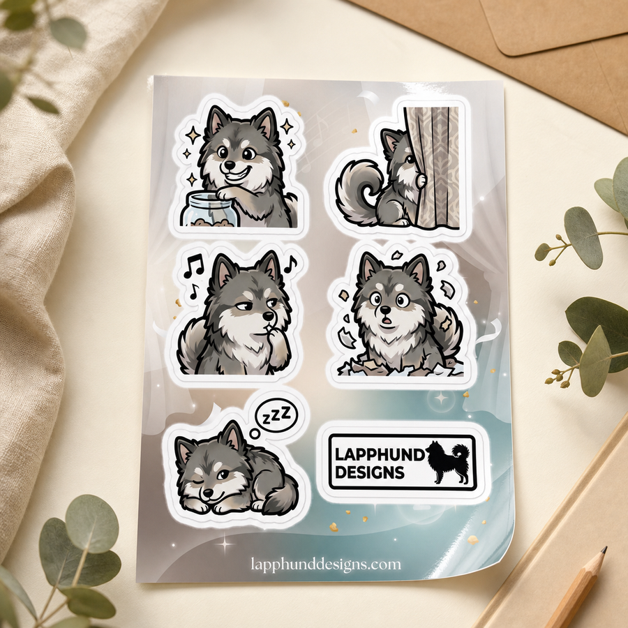 Finnish Lapphund Quiet Moments Sticker Sheet – Cozy Sounds, Gentle Play & Peaceful Indoor Life Finnish Lapphund sticker sheet