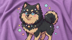 Finnish Lapphund Chibi Starry Sparkle Cute Illustration T-Shirt design close-up on a Finnish Lapphund t-shirt