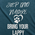 Step Into Nature with Your Lappy T-Shirt – Perfect for Lapphund Adventures design close-up on a Finnish Lapphund t-shirt