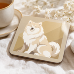 Glossy print detail on the Finnish Lapphund Cream Sitting Illustration Cork-Back Coaster Finnish Lapphund coaster