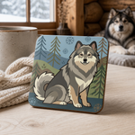 Finnish Lapphund Winter Forest Symbol Illustration Cork-Back Coaster Finnish Lapphund cork-back coaster