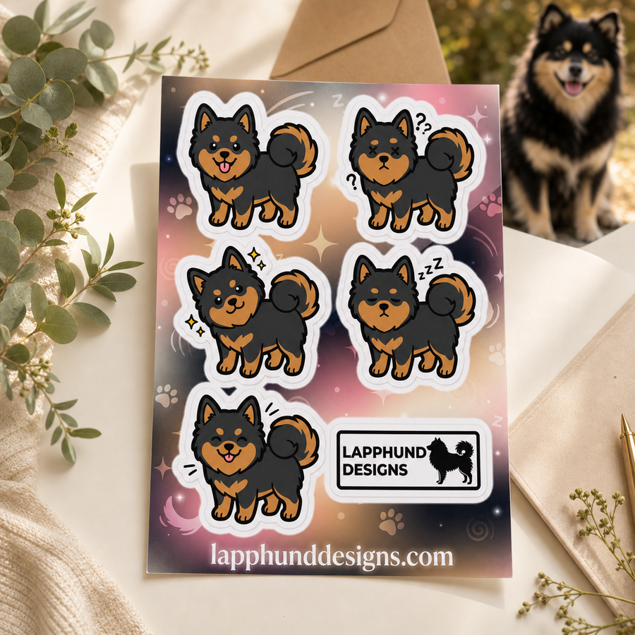 Finnish Lapphund Daily Puppy Moods Sticker Sheet – Calm Smiles, Cozy Tiredness & Gentle Expressions Finnish Lapphund sticker sheet