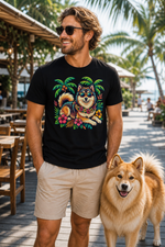 Finnish Lapphund Tropical Escape T-Shirt Finnish Lapphund t-shirt worn, lifestyle photo