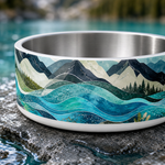 Blue Pool Adventure design detail on a Finnish Lapphund 32oz dog bowl
