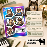 Specs and details for the Finnish Lapphund Music Time Sticker Sheet – Keyboard Jams, Singing & Playful Performance Finnish Lapphund sticker sheet