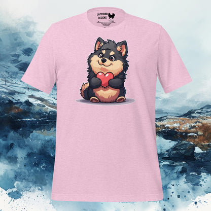 Adorable Cartoon Finnish Lapphund Holding a Heart