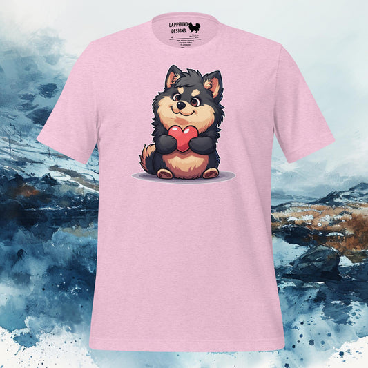 Adorable Cartoon Finnish Lapphund Holding a Heart