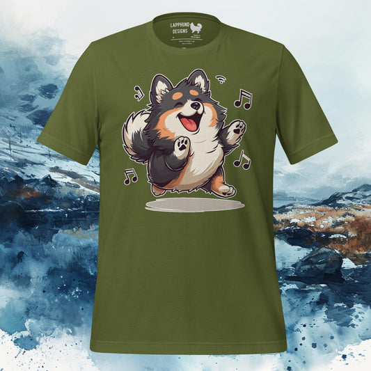 Cartoon Finnish Lapphund Dancing With Musical Notes