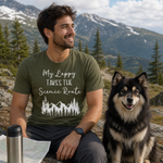 My Lappy Takes the Scenic Route T-Shirt – Adventure with Your Lapphund Finnish Lapphund t-shirt worn, lifestyle photo
