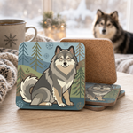 Cork backing and size of the Finnish Lapphund Winter Forest Symbol Illustration Cork-Back Coaster Finnish Lapphund coaster