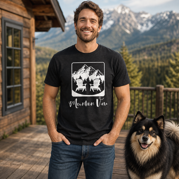 Mountain View Finnish Lapphund T-Shirt - Scenic Nature Design Finnish Lapphund t-shirt worn, lifestyle photo