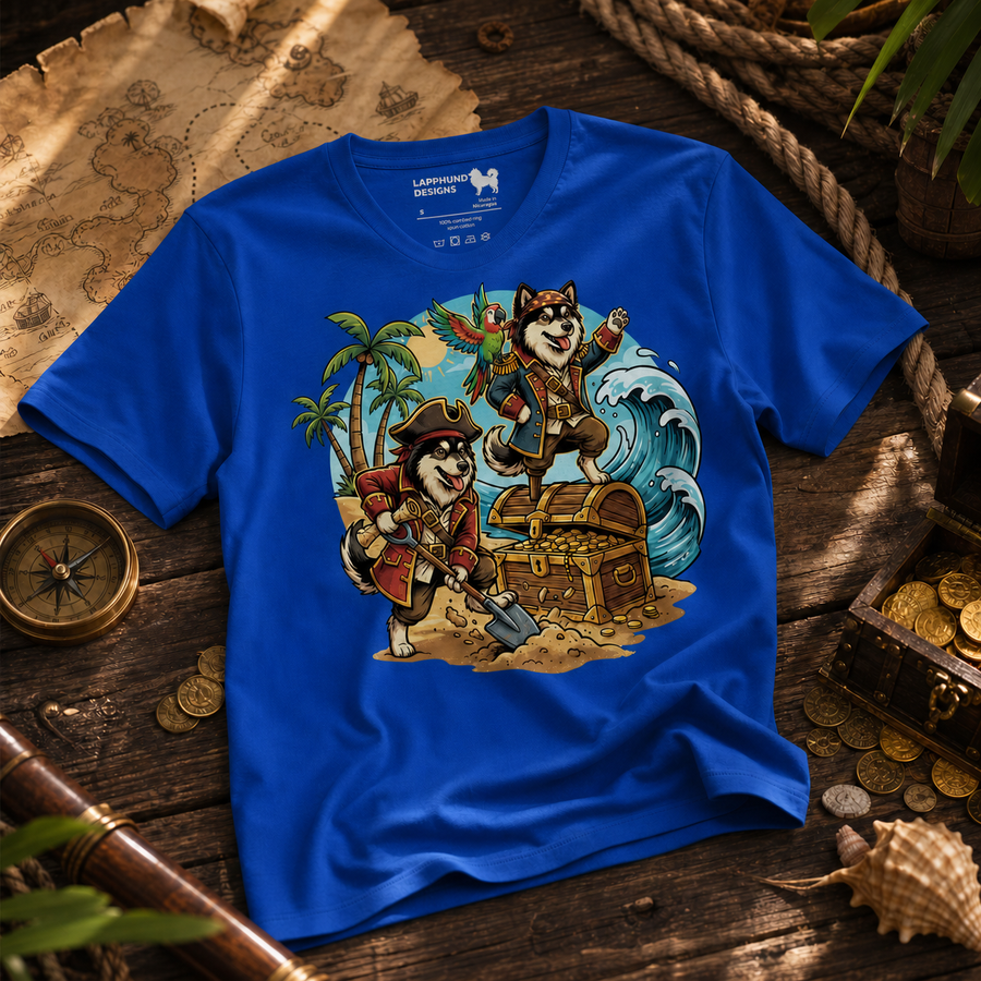 Finnish Lapphund Pirate Treasure Island Adventure Illustration T-Shirt Finnish Lapphund t-shirt