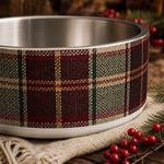 Winterberry Tartan design detail on a Finnish Lapphund 32oz dog bowl